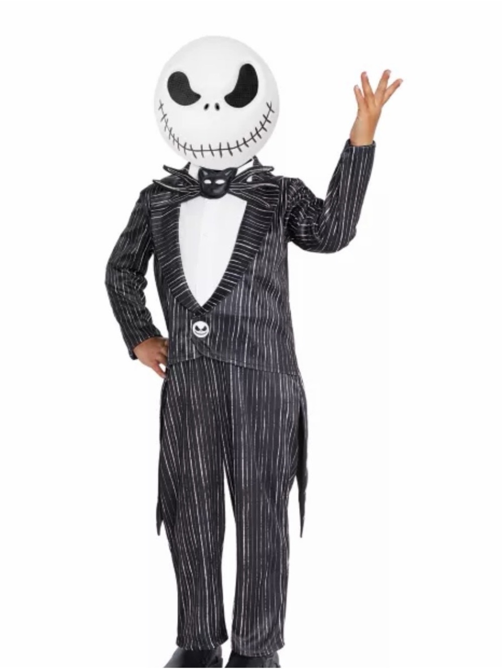 Spirit Black & White Pinstripe Skeleton Suit with Bat Bow